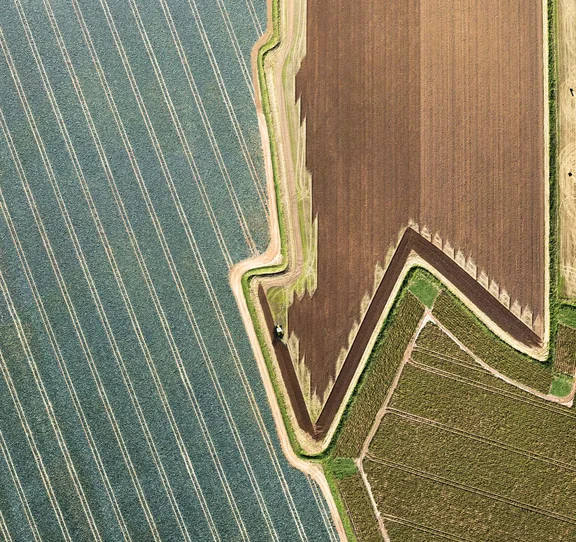 Braunes, grünes Feld von oben