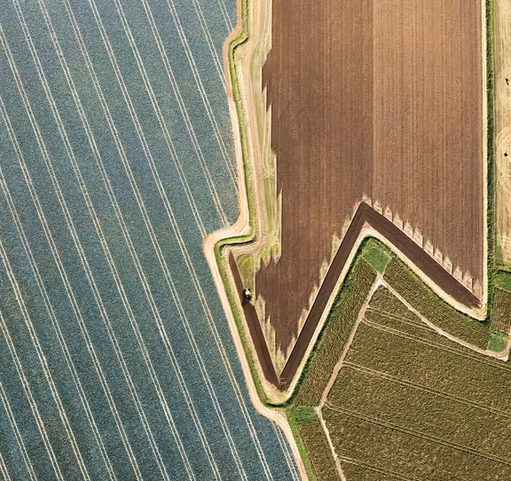 Braunes, grünes Feld von oben